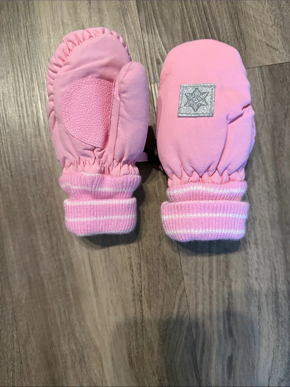 Faded Glory Pink Kids Mittens with Striped Cuffs